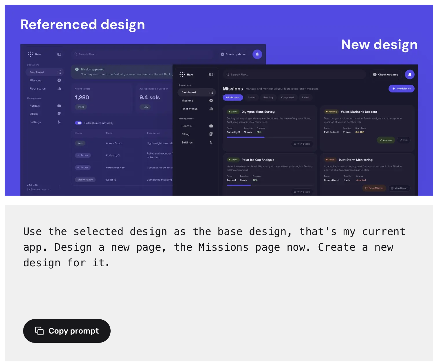 Paper.design rozhraní s promptováním vizuálních referenčních designů
